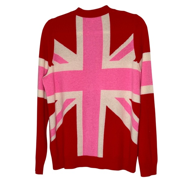 Boden Sweaters - Boden Marianne Red Pink Union Jack 100% Cashmere V-Neck Cardigan Sweater Medium